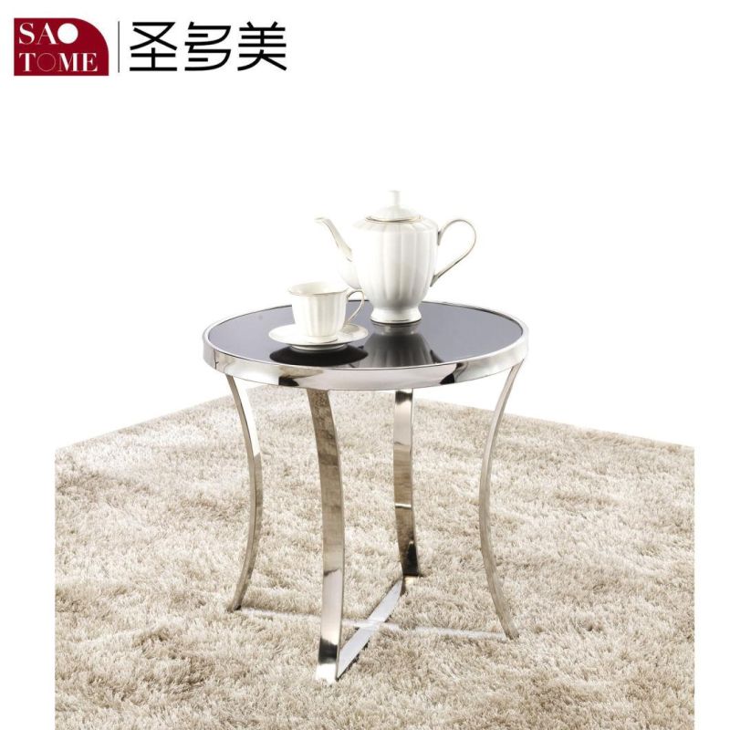 Morden Simple Style Stainless Steel End Table with Glass Top