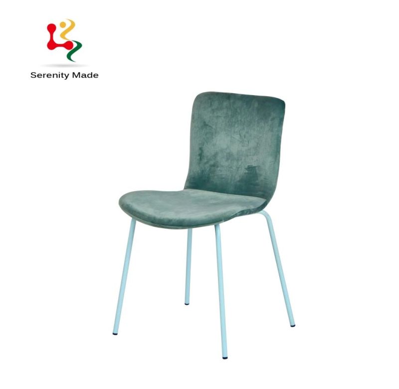 Simple Design Wholesale Green Fabric Metal Legs Dining Chairs for Restaurant