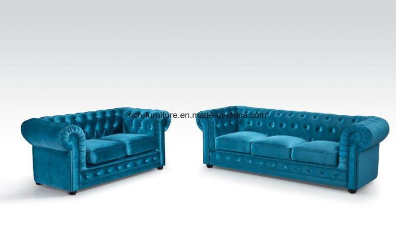 Modern Leisure Hotel Living Room Reception Fabric Chesterfield Sofa Set