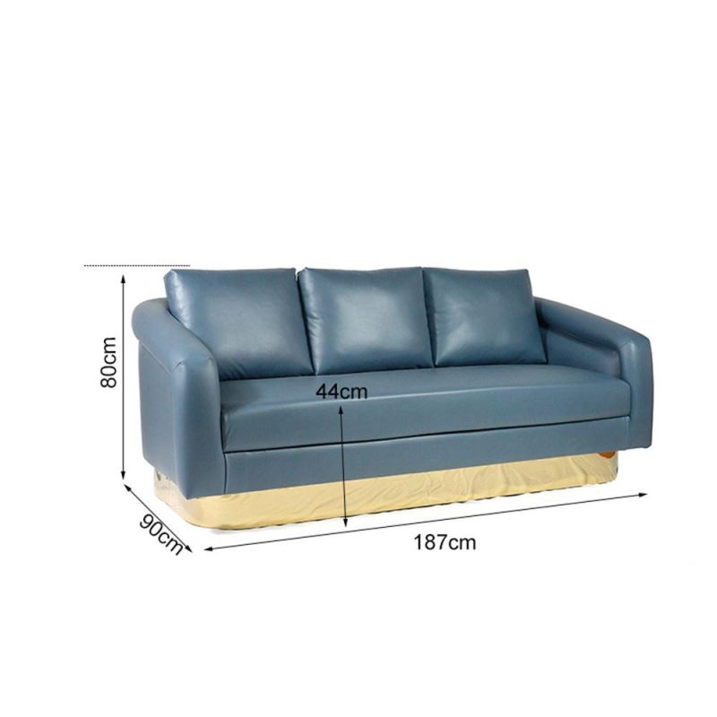 Luxury Living Room Furniture 3 Seater Blue Leather Sofa