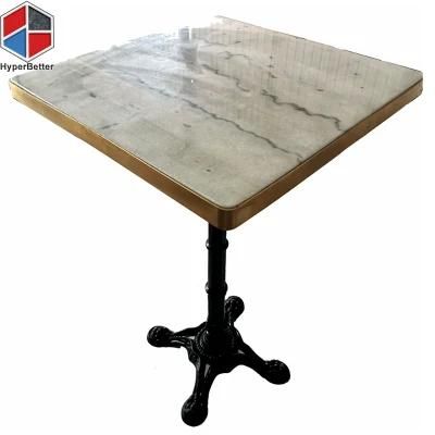 Wholesale White Marble Coffee Table Square Golden Edge Black 4 Paw Metal Base