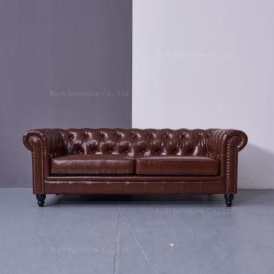 Living Room Leisure Chesterfield Vintage Couch Leather Sofa