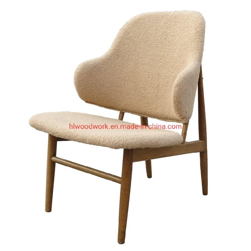 Oak Wood Frame Brown Color Beige Teddy Velvet Magnate Chair Wooden Chair Lounge Sofa Coffee Shope Armchair Living Room Resteraunt Sofa