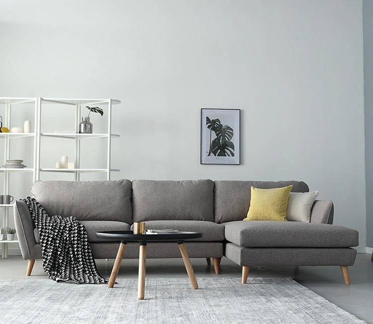 Grey Fabric Modern L Shape Sofa with Chaise Lounge