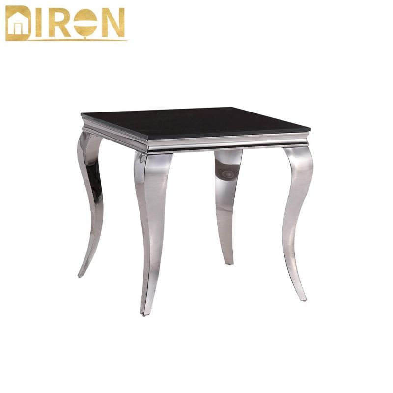 Modern Classic Clear Tempered Glass Top Center Coffee Table Marble Top Stainless Steel Table Side Table