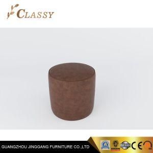 Simple Design Round Brown Genuine Leather Ottoman Stool