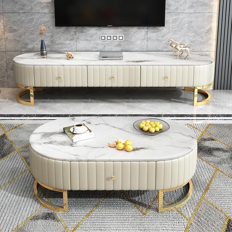 Home Furniture Light Luxury Stainless Steel Leg Modern Coffee Table and Portable Grey TV Cabinet