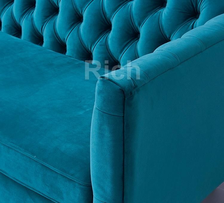 Foshan Home Decor Leisure Furniture Blue Modern Sofa Velvet