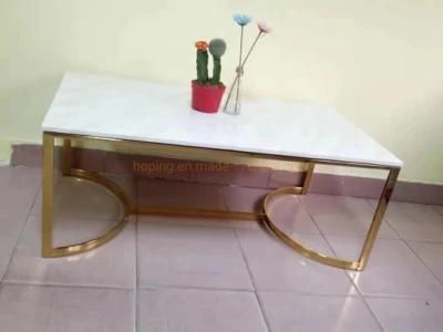 Modern Hotel Banquet Table Popular Cheap Price Gold Mirror White Marble Top Coffee Center Table