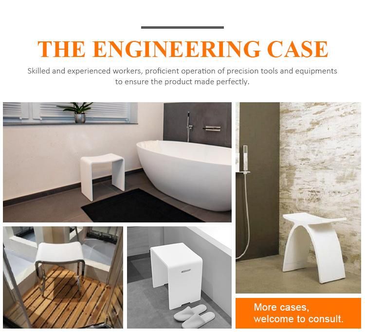 One Piece Solid Surface Resin Stone Shower Stool for Bathroom Small Seats