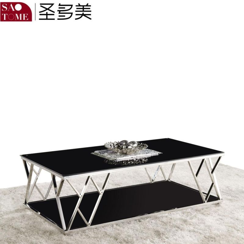 Hot Selling Stainless Steel Black Glass Surface Three Grid End Table