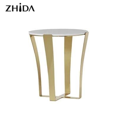 Foshan Factory Luxury Style Wholesale Price Home Furniture Living Room White Marble Top Sofa Side Round Table