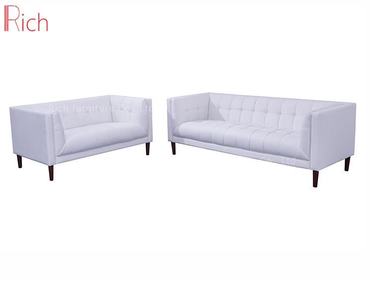 Modern European 3 Seater Sleeping Couch White Leather Living Room Wooden Sofa