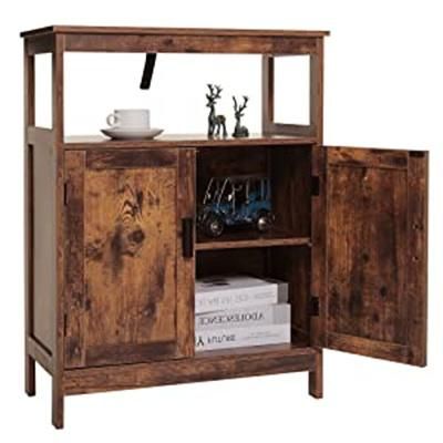 Living Room with 2 Doors and Adjustable Shelves Rustic Brown Floor-Standing Drawer Cabinet 0223