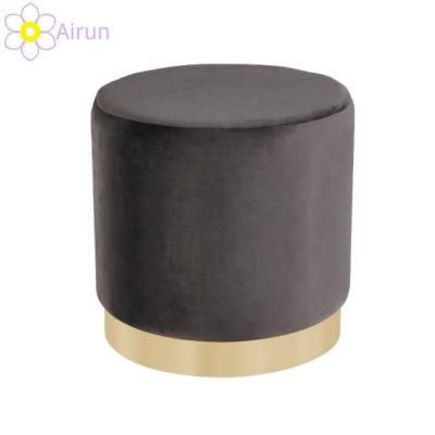 Wholesale Best Quality Red Velvet Round Ottoman Stool with Golden Base for Living Room