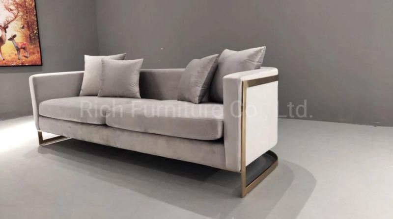 Luxury Modern Living Room Furniture Couch Fabric Velvet Cover Nordic Sofa with Golden Base