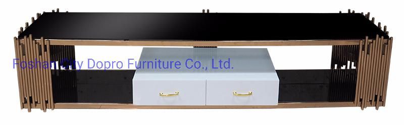 Antique Luxury Modern Metal Furniture Black Glass TV Stand