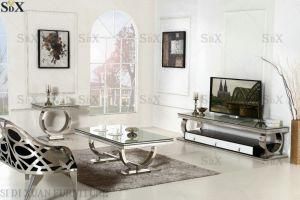 Stylish Modern Home Living Room Furniture Stainless Steel Glass TV Table Stand TV Cabinet