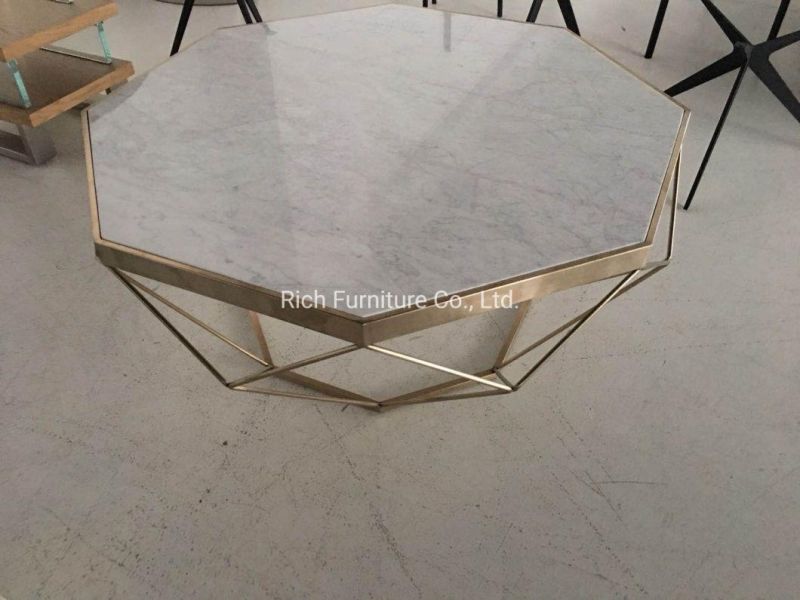 Modern Living Room Furniture Metal Wire Frame Dining Bar Golden Coffee Marble Table