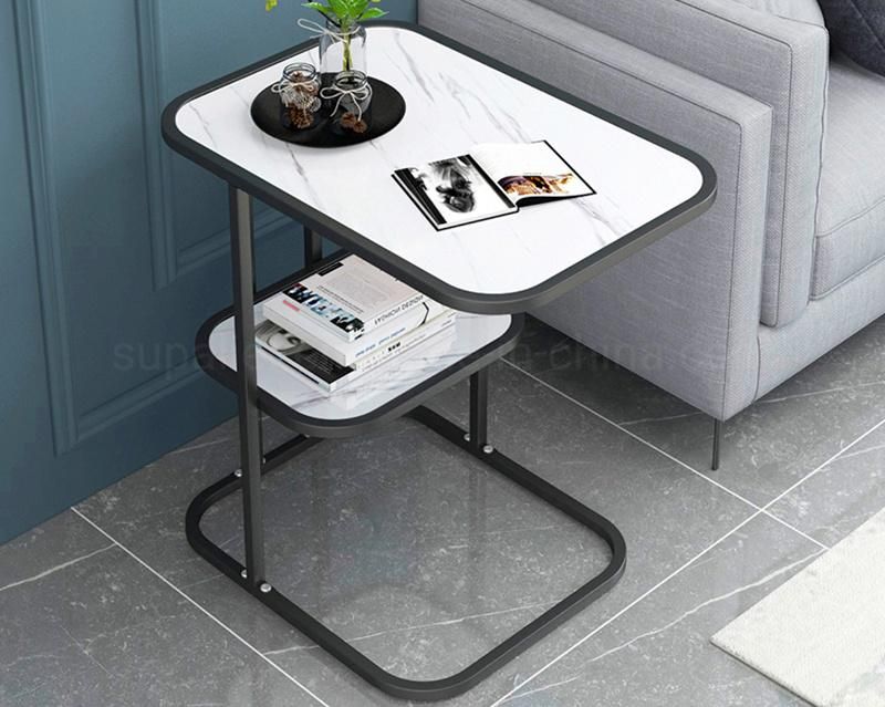 Cheap Modern White Marble Rectangle Side Table With Shelf