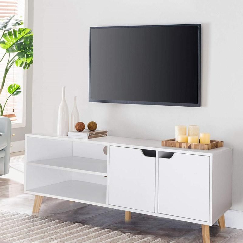 TV Cabinet for up to 50” Fashion Design TV Stand and Media Console 2 Shelves for Living Room Bedroom Simple White 0498