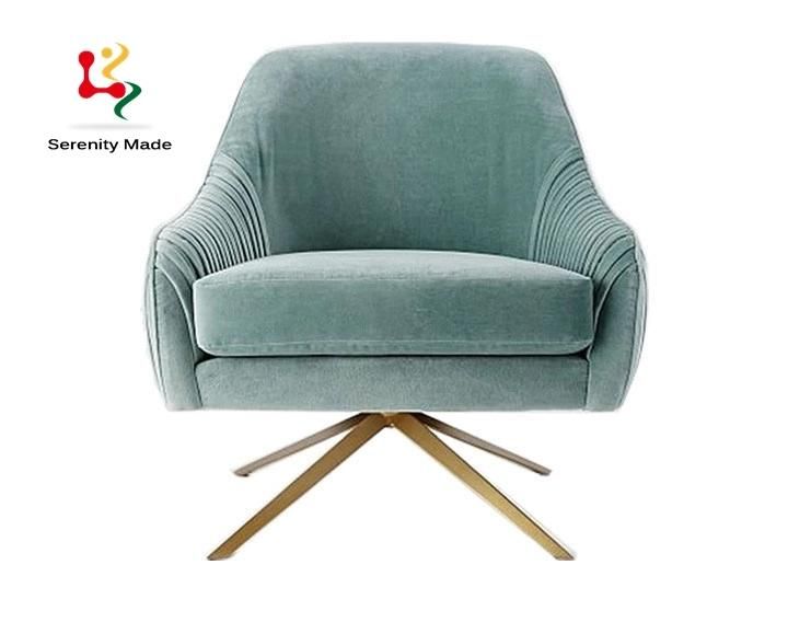 Modern Hotel Furniture Lobby Blush Velvet Armchair with Stainless Steel Legs