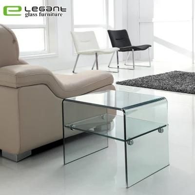 Clear Bent Glass Side Table with Clear Glass Shelf