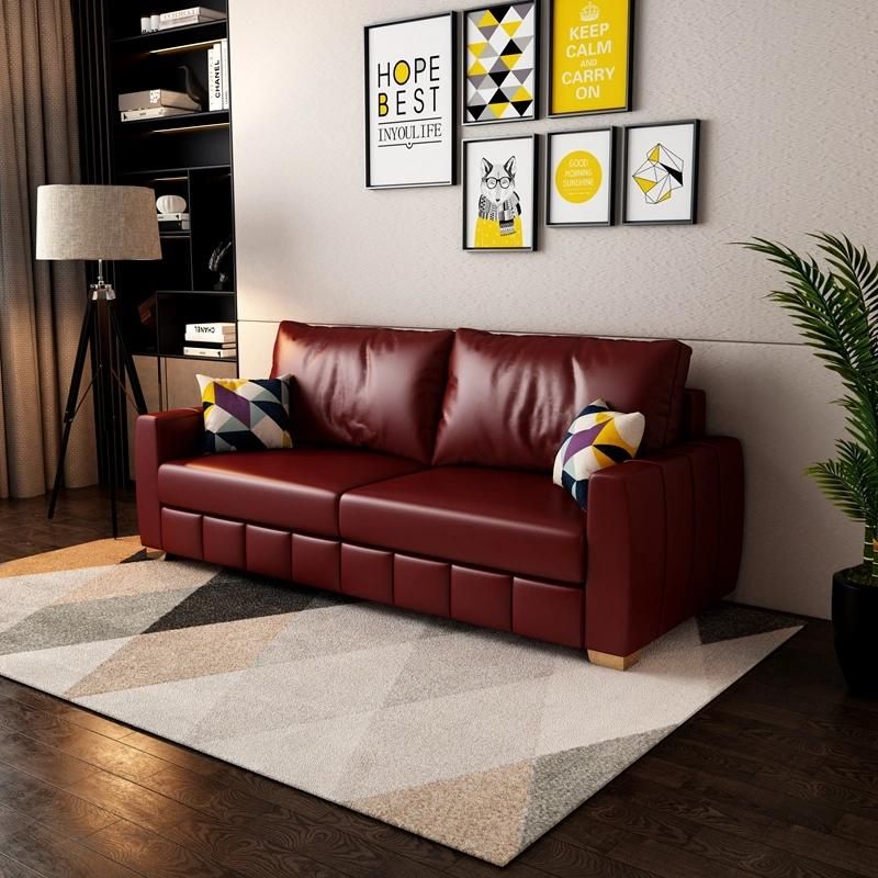 New Style Cheap Futon Foldable Metal Leg Solid Wood Frame Leather Sofabed