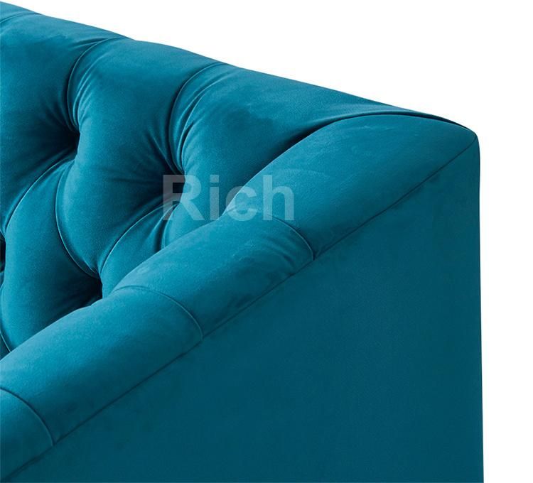 Foshan Home Decor Leisure Furniture Blue Modern Sofa Velvet