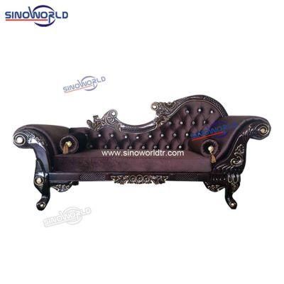 Wood Carved Glold Trace Design Real Leather Chaise/Lounge in Optional Color