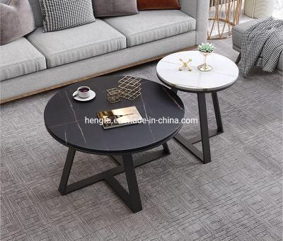 Modern Living Room Combination Furniture Sets Black Matte Iron Frame Marble Side Table