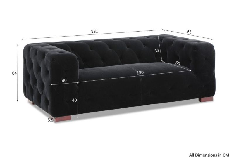 Living Room Furniture Black Velvet Fabric Plush Tufted Leisure Chesterfiled Sofa Couch Bench