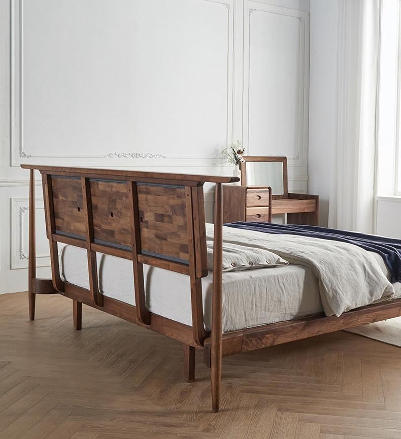 Nordic Style Ash Solid Wood PU Leather Bed for Bedroom