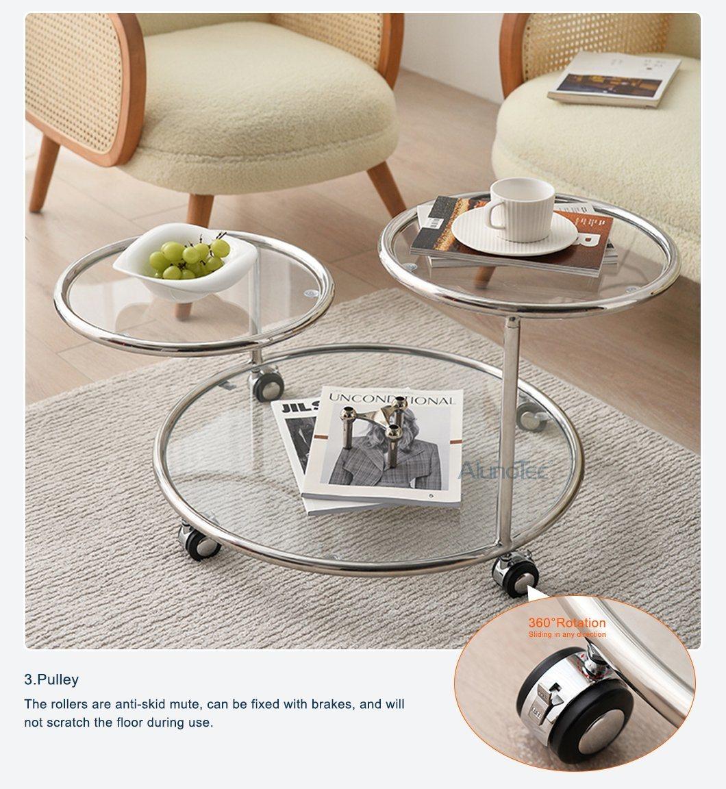 Best Price Rotating Coffee Table with Tempered Glass Double Shelf