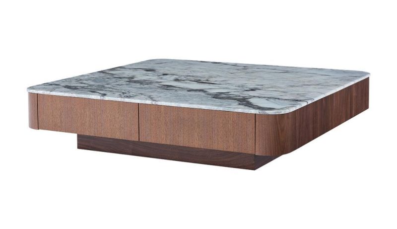 Luxury Modern Furniture Tea Table Living Room Marble Top Walnut Veneer Coffee Table