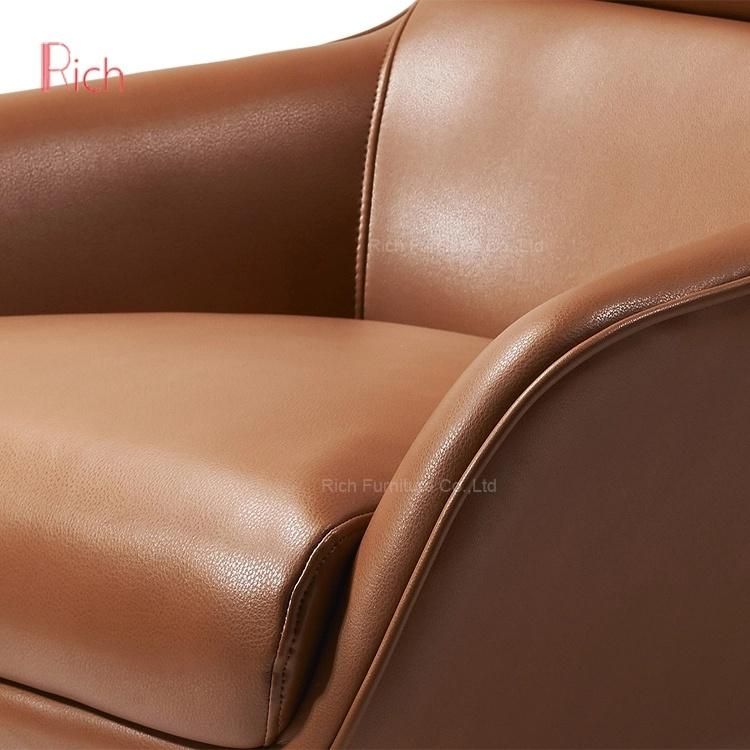 European Style Living Room Single Relaxing Leather Lounge Chair with Upholstered Sponge Armchair