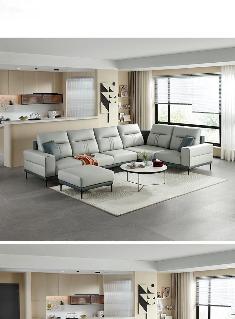 High Quality New U-Shaped Sofas Furniture Modern Fabric Genuine Leather Sofa Set Tbs061