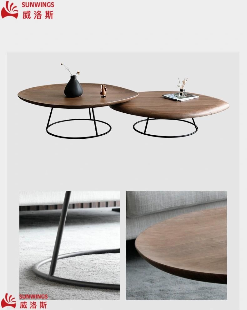 Modern and Simply Metal Leg with Concave and Convex Arc Solid Wood Top Coffee Table for Hotel