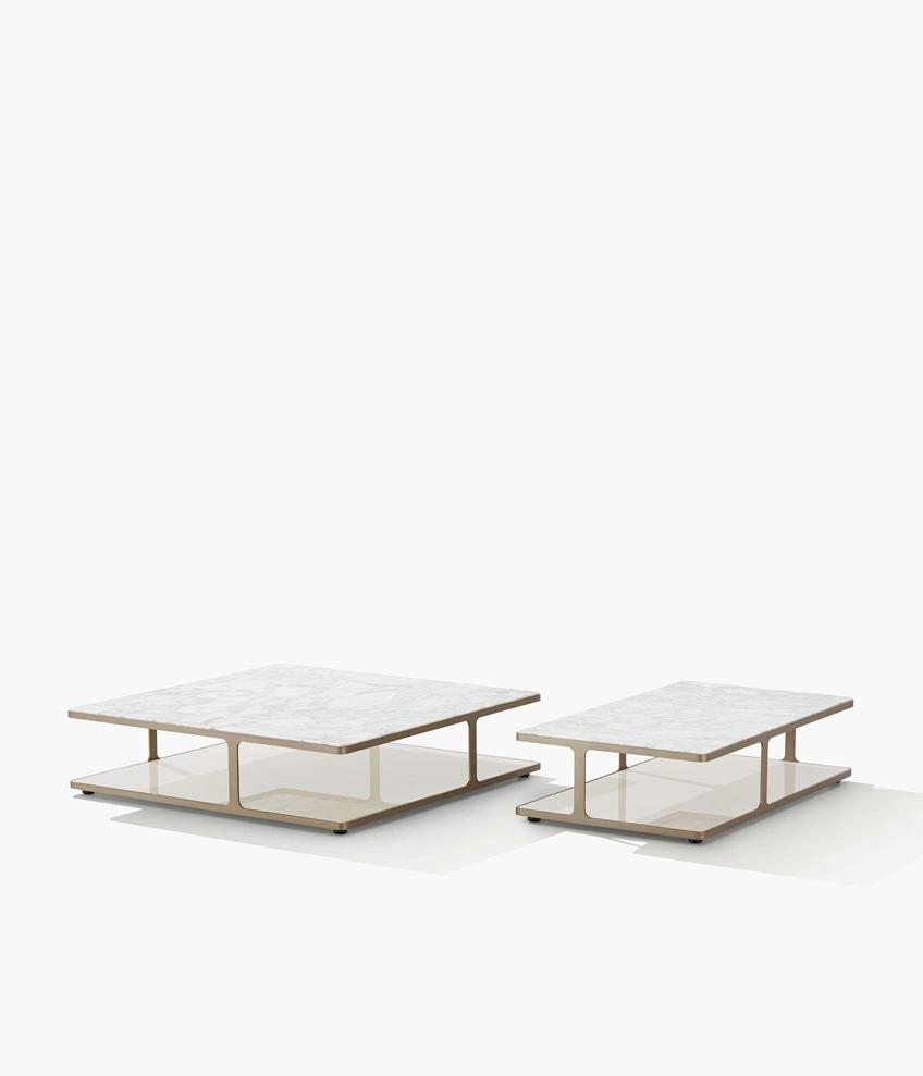 Creek, Square Coffee Tables Metal Frame, Medium-Density Fibre Panel in Veneer or Lacquer or Marble or Glass Top, Design in Home and Home and Hotel