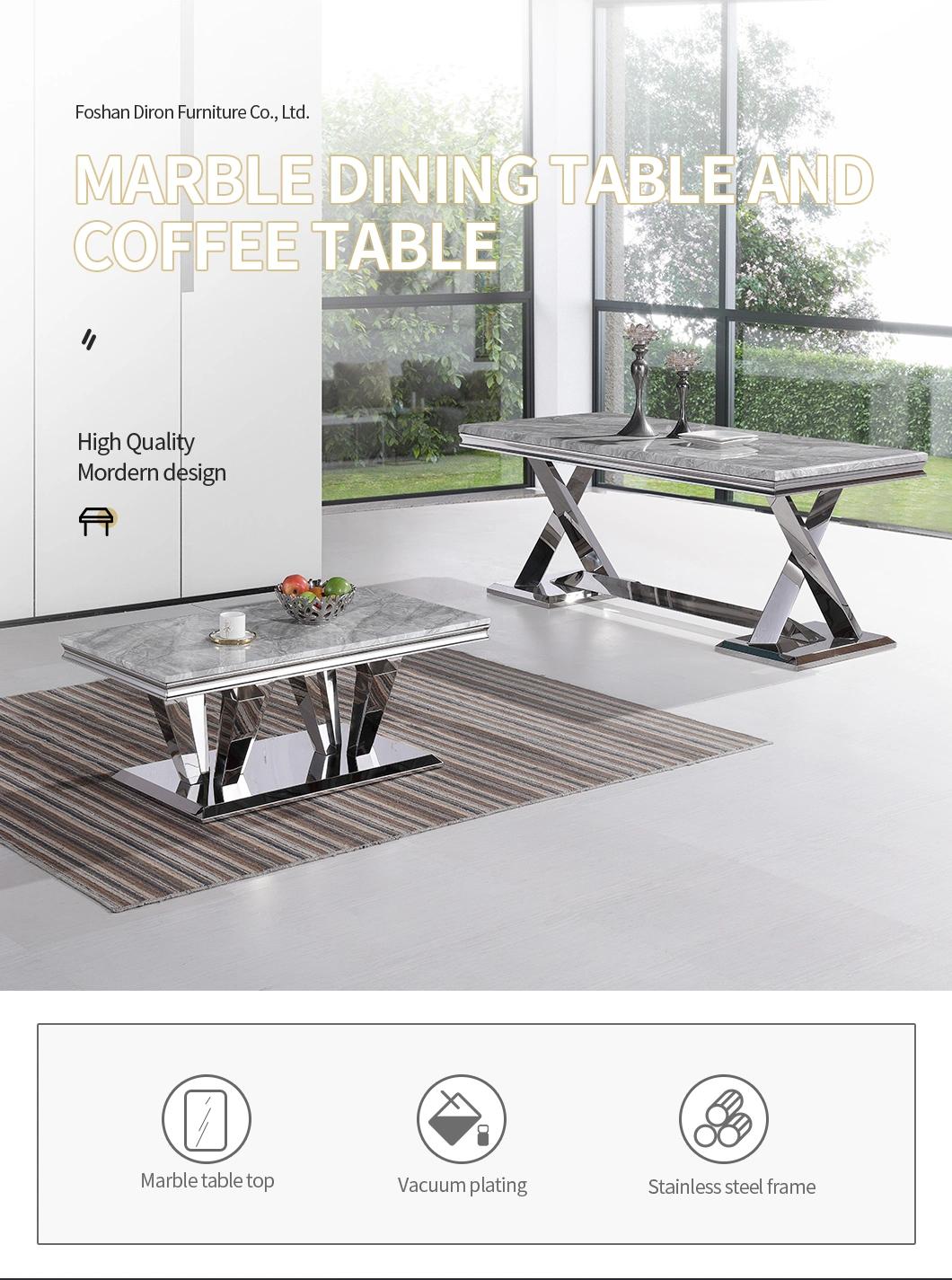 Modern Style Designs Luxury Dining Room Furniture Marble Top Stainless Steel Legs Table and Chair Sets Marble Coffee Table