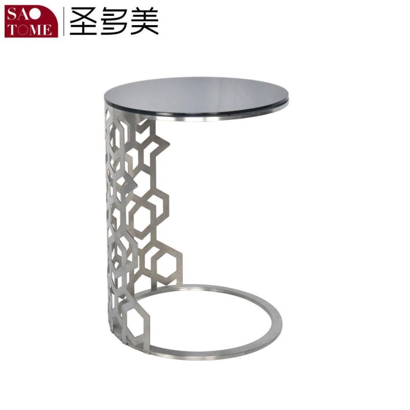 Simple Style Metal Glass Top End Table for Living Room