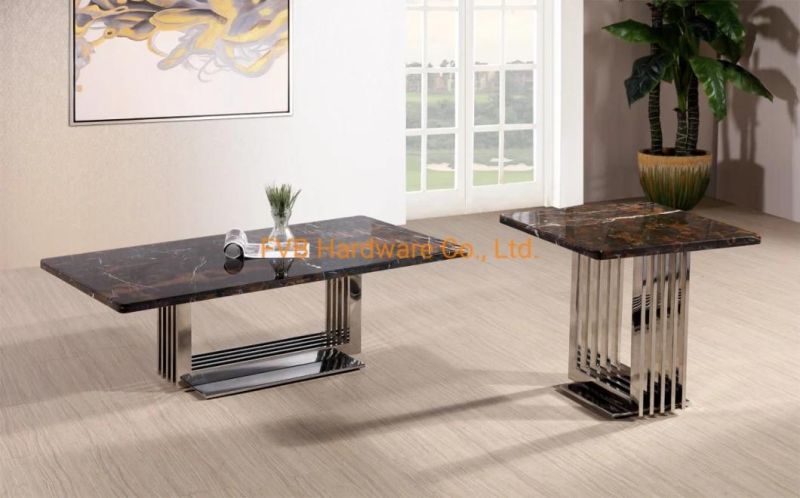 Modern Luxury Side Table Coffee Tables with Stainless Steel and Glass Top Two Layer Trays