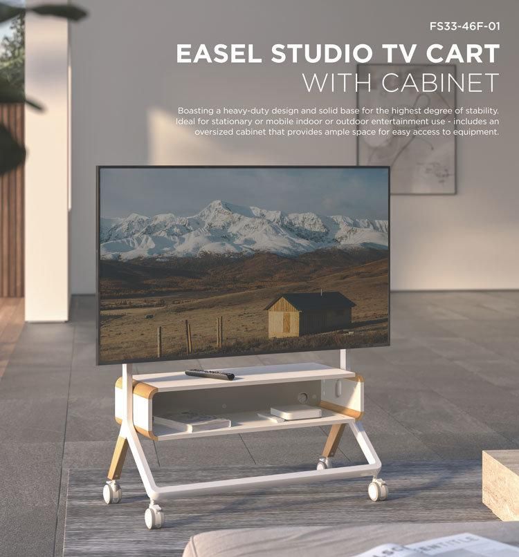 New Modern Wholesale Wooden Entertainment Use Easel Studio Mobile TV Cart Stand with Cabinet