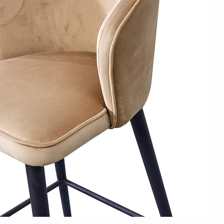 Modern Cheap Velvet High Bar Stool with Black Metal Legs Bar Chair Hotel Club Leisure Armchair