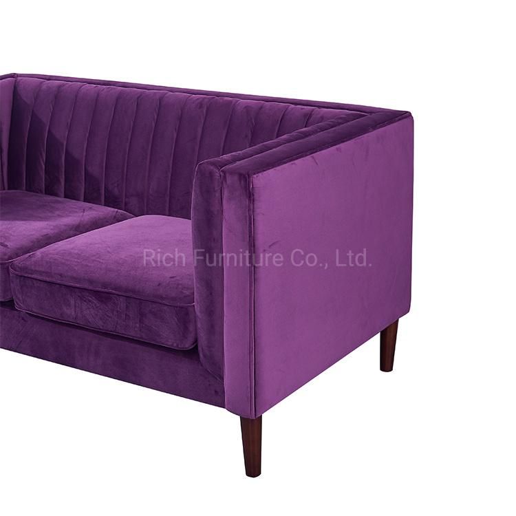 Hotel Furniture Pleated-Back Sofa Grape Purple Fabric Couch