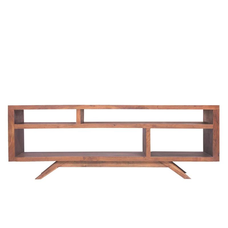 TV Media Stand, Modern Industrial, Living Room Entertainment Center, Storage Shelves and Cabinets Wood Table