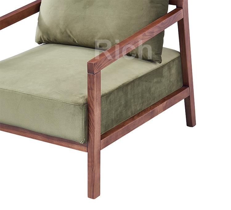 Modern Design Living Room Armchair Velvet Upholstered Wood Chair