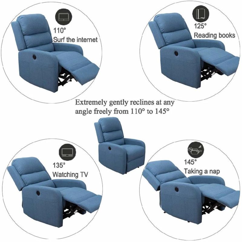 Jky Furniture Fabric Power Recliner Chair with Okkin Motor and USB Charger