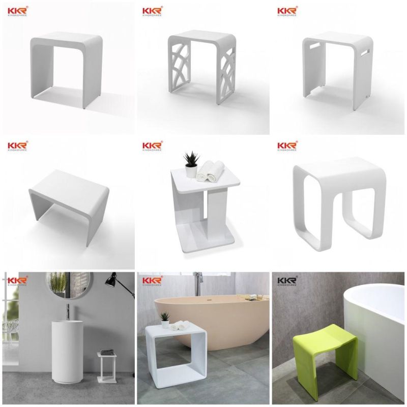 Shower Accessories, Pure White Stone Solid Surface Shower Stool, Bathroom Accessories