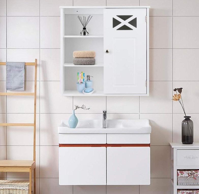 Bathroom Cabinet, Wall-Mounted W/Single Door & Open Shelves Modern Storage Cabinet Multipurpose Organizer